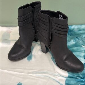 Women's Black Ankle Booties with Stacked Heel